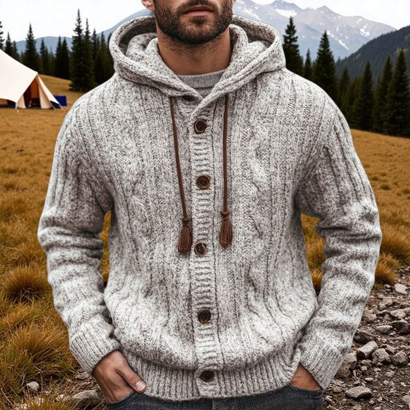 Herren-Strickjacke mit Kapuze – gerippt, langärmlig, vorne offen, lässige Streetwear (Sy0137, Grau, M-3XL)_voghion.com