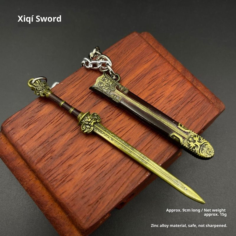 Legend of Deification Miniature King Zhou Yin Shou Sword - Portachiavi in lega da 9 cm, giocattolo da collezione in metallo_voghion.com