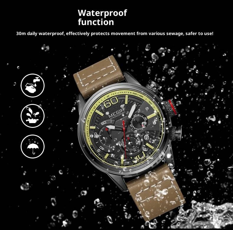 Orologio cronografo da uomo – Cinturino in vera pelle da 53 mm con lancette luminose e data (movimento al quarzo, resistente all'acqua)_voghion.com