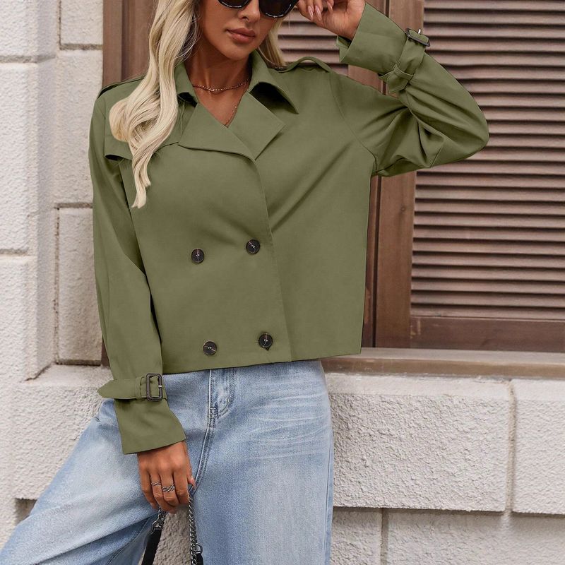 Dames trenchcoat met dubbele rij knopen - klassiek ontwerp met korte revers, waterafstotende polyester jas voor herfst en winter_voghion.com