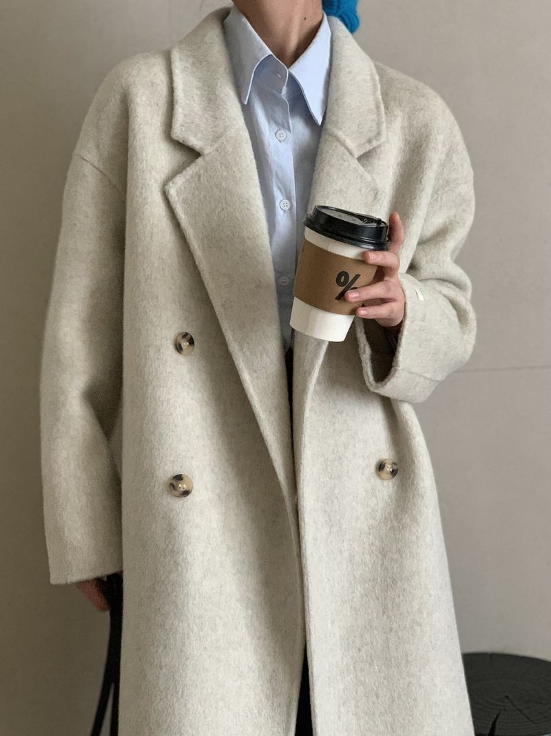 Luxury Alpaca Wool Blend Coat – Korean-Style Oversized Double-Faced Wool Trench Coat For Women In Grey, Beige, Light Oat & More (Petite & Tall Sizes)_voghion.com