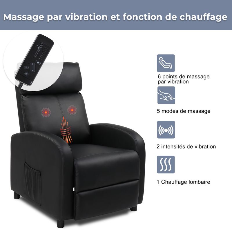 Fauteuil inclinable électrique pour salon, home cinéma, en cuir PU, avec massage et chaleur. Canapé-lit de massage._voghion.com