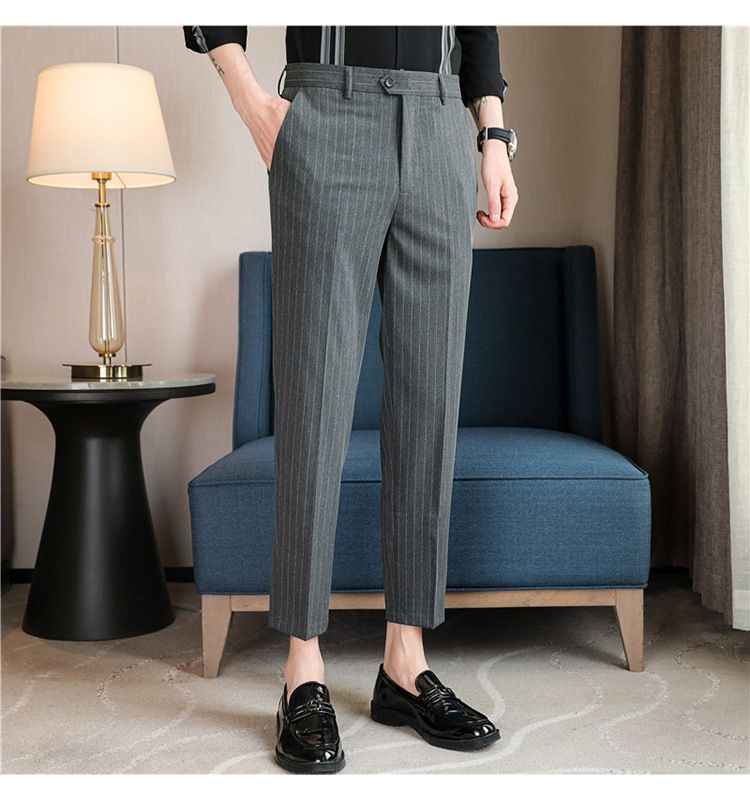 Summer main promotion of thin casual striped micro-elastic comfortable nine-point men's slim-fitting pants_voghion.com