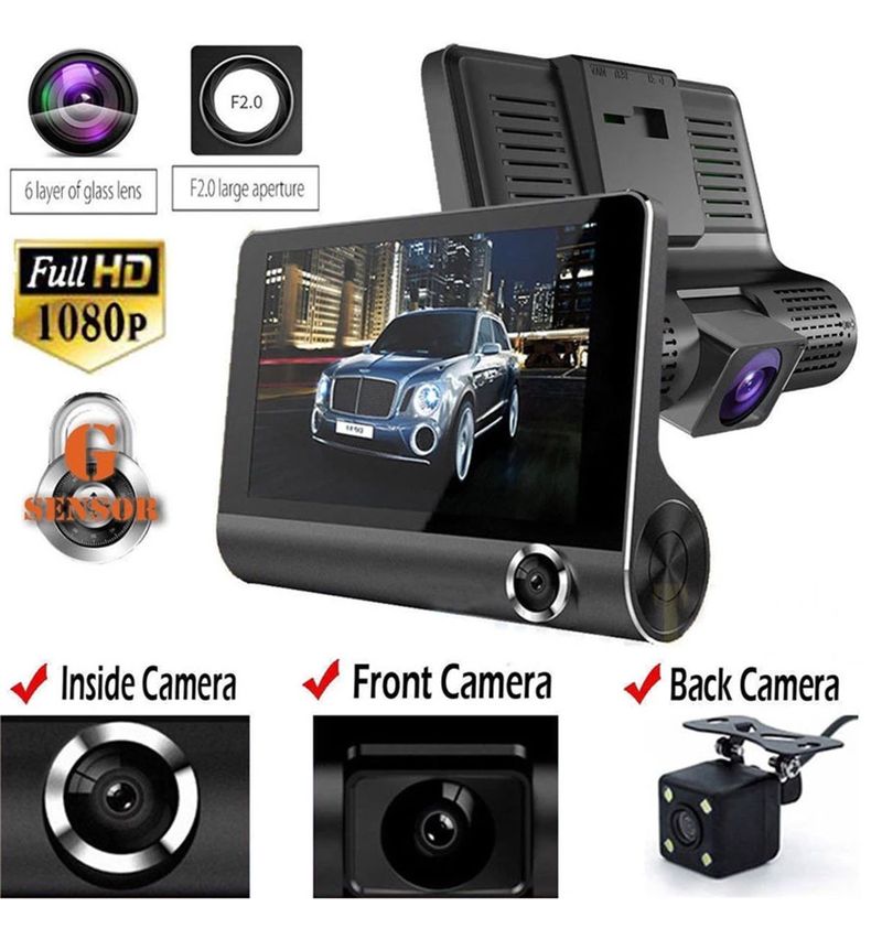 Auto DVR 4 palce Full HD 1080P 3 objektivy Auto Video Recorder 170° G-senzor Parkovací monitorování Noční vidění Videokamera_voghion.com