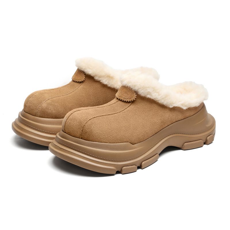 Niedliche hässliche Schneestiefel mit großem Kopf, Leder und Fell, integriert, für Damen, Herbst/Winter, neue Herren-Plüschstiefel, warm, rutschfest, dicke Sohle_voghion.com