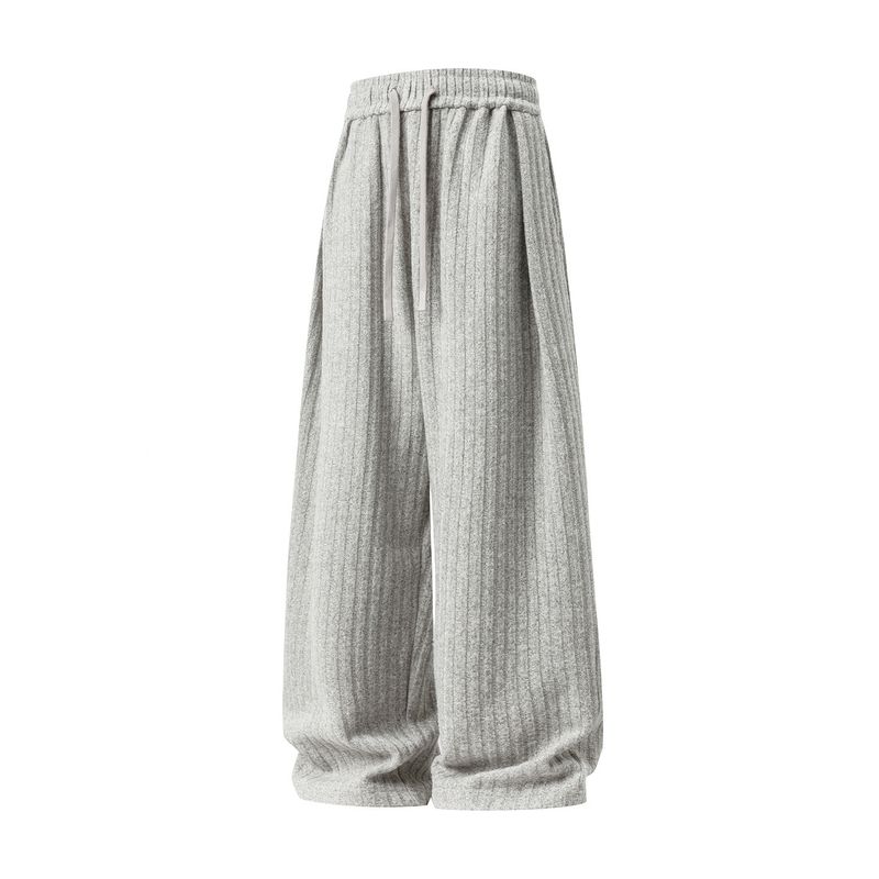Pantaloni casual larghi in pile da uomo, nuovo design a pieghe autunnale_voghion.com