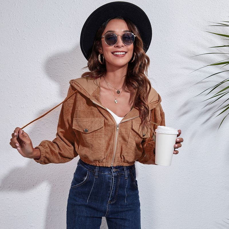 Giacca in velluto a coste con cappuccio, autunno inverno, ampia, con spalle cadenti, manica lunga, corta, moda donna_voghion.com