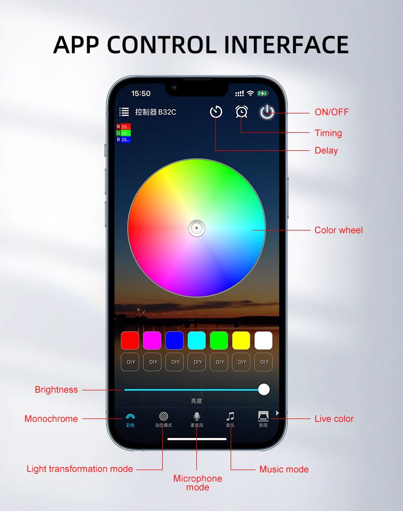 RGB Colorful LED Flexible Waterproof Front Trunk Strip 12V Universal Tail Box Light With Wiring_voghion.com