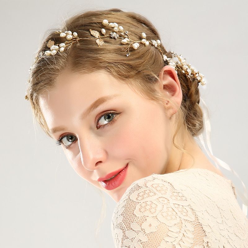 Set di cerchietti per capelli con forcine in foglia d'oro e perle, copricapo da sposa, accessori per capelli_voghion.com