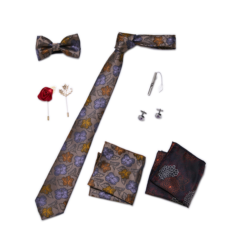 Men's Ties & Handkerchiefs fashionable business solid color flower tie square scarf 8-piece combination set_voghion.com