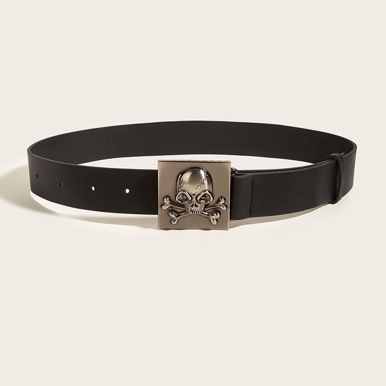 Új divatos férfi személyre szabott koponyafej, ifjúsági punk gombos alkalmi öv_voghion.com