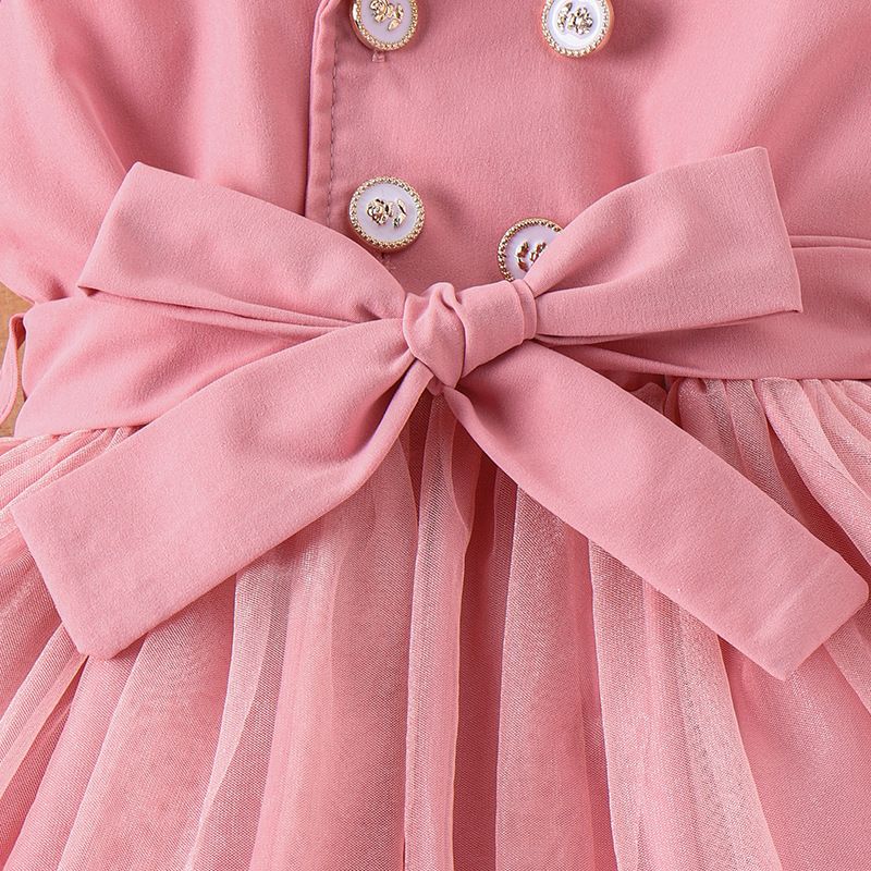 Kid's Clothing Girls Sleeveless Stand Up Collar Buttoned Suit Mesh Princess Skirt Belt Two Piece Suit_voghion.com