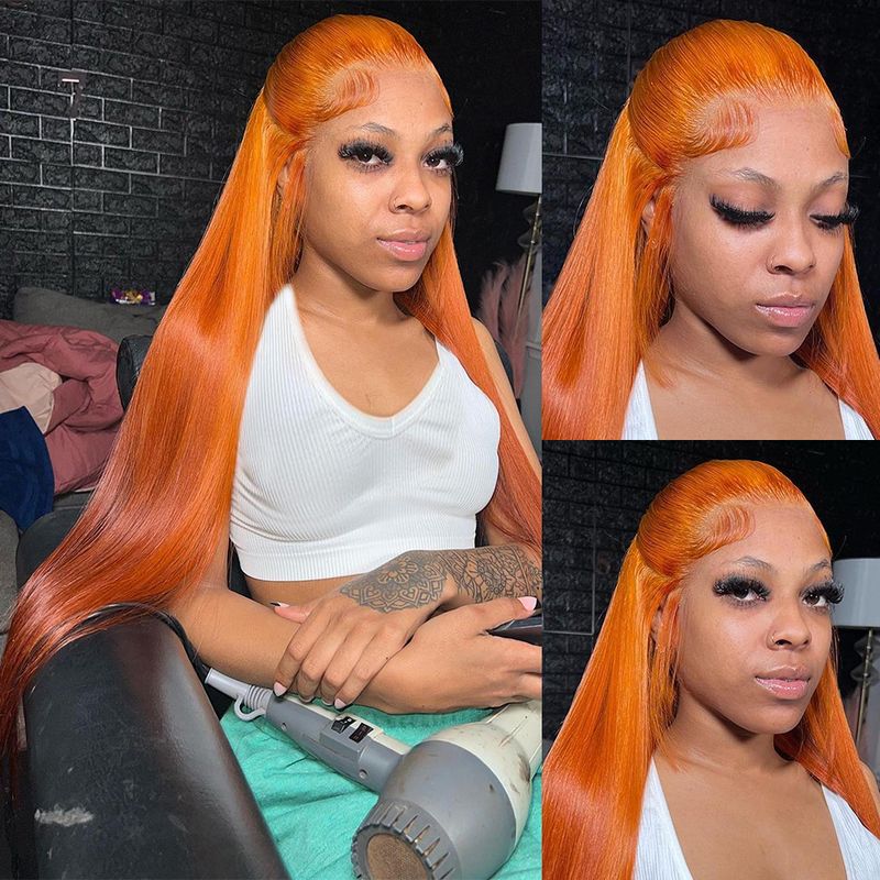 hot selling 13x4 Orange Ginger Front Wigs For Women 13x6 Hd Glueless Straight Lace Frontal 4x4 Closure Human Hair Wig_voghion.com