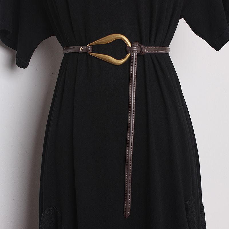 Ceinture fine en cuir véritable pour femmes, nouvelle boucle en fer à cheval, costume décoratif coréen polyvalent, manteau, robe pull, à la mode et simple, nouvelle collection_voghion.com