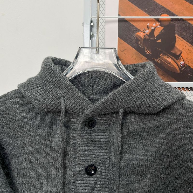 Men's Korean-Style Hooded Knit Sweater – Oversized Pullover With Half-Zip & Ribbed Hem_voghion.com