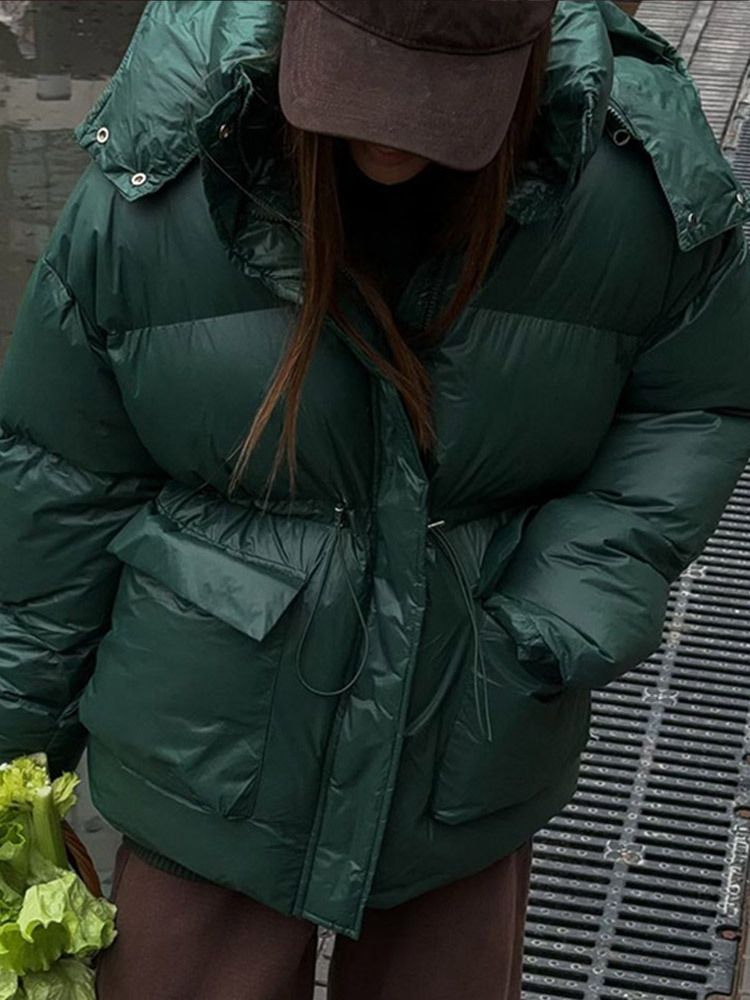 Kurze Pufferjacke mit Kapuze für Herren und Damen – Leichter Steppmantel mit Reißverschluss, Oversize-Passform, warmes Polyester-Obermaterial (Dunkelgrün, Kastanienbraun, Braun)_voghion.com