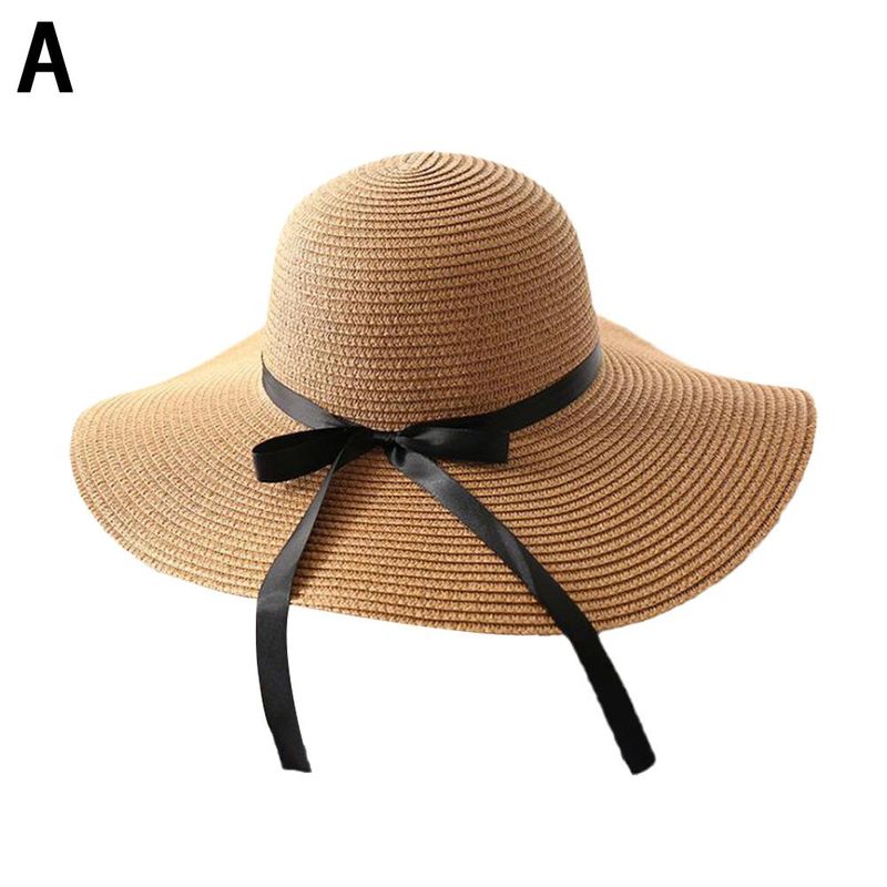 Cappello da cowboy da spiaggia estivo con tesa larga, piatto, da donna, alla moda, in paglia, con protezione solare, arrotolabile, ripiegabile, stile Panama_voghion.com