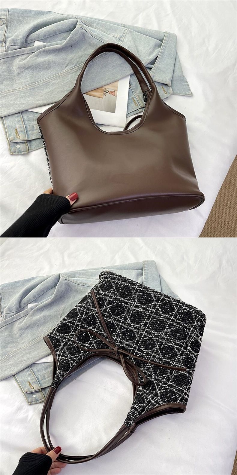2025 New Zipper Shoulder Bag Women's Commuter Crossbody Bag Black Tote Bag Versatile_voghion.com