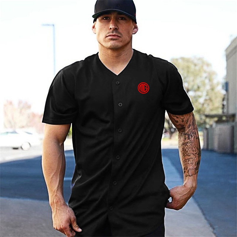 Polo sportiva da uomo a maniche corte cardigan con scollo a V T-shirt fitness collant muscolare Fast Dry Running Training Iron Dog_voghion.com