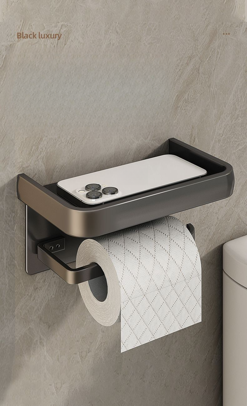 No-Drill Thickened Towel Holder Bathroom Washroom Storage Rack Space Aluminum Household Toilet Paper Box_voghion.com