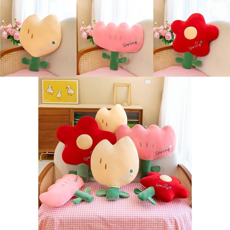 Cuscino di peluche a forma di fiore, adorabile e comodo, cuscino da ufficio con design floreale e cartone animato_voghion.com