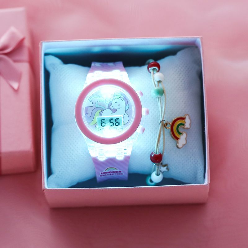 Orologi per bambini Orologio luminoso per bambini Unicorno Orologio elettronico luminoso in silicone con cinturino (2 pezzi/set)_voghion.com