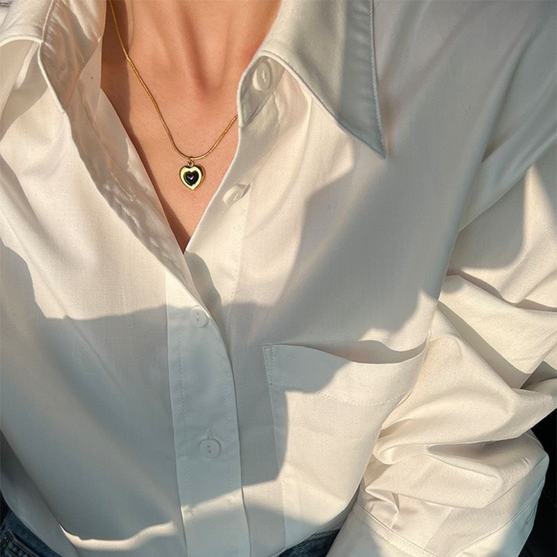 Luxury Stainless Steel Enamel Heart Pendant Necklace Earrings Fashion Jewelry For Womens Set accessory_voghion.com