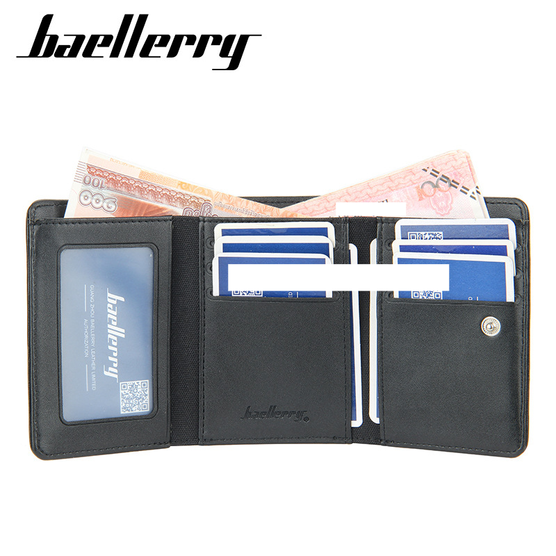 Baellerry portefeuille court pour hommes style coréen à trois volets multi-cartes boucle portefeuille jeunesse portefeuille en toile verticale_voghion.com