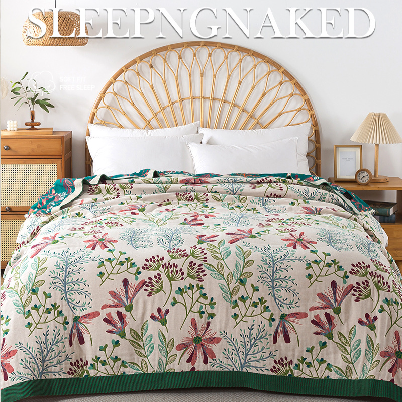 Decken Vierlagige, dicke Gaze aus reiner Baumwolle, Klimaanlage, Mittagspause, weiche Decke, für alle Jahreszeiten erhältlich, Bettlaken_voghion.com