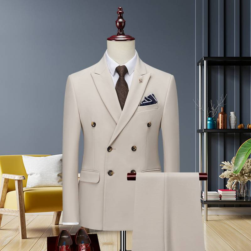 Herrenbekleidung High-End-Anzug in Volltonfarbe Business Casual Herren Zweireihiger Doppelschlitz Bräutigam Hochzeitsanzug Kleid_voghion.com
