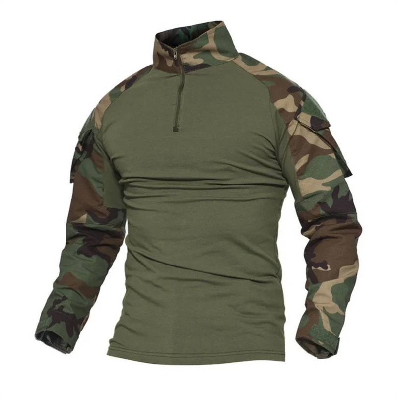 2025 Fashion Long Sleeve 1/4 Zipper Tactical T-Shirts Pockets Men's Summer Combat T-Shirt Cotton Polyester Training Clothing_voghion.com