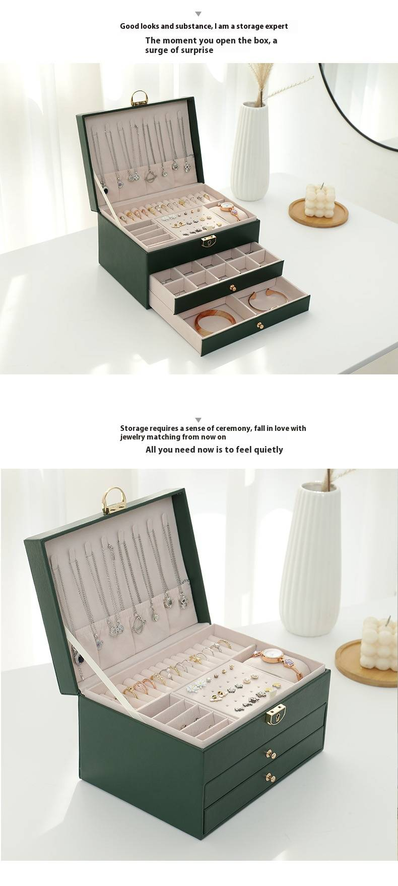 Multifunctional Jewelry Box Large Three Layer Lockable Leather Jewelry Storage Box Earring Jewelry Box Earring Storage Box_voghion.com