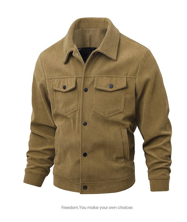 Men's Corduroy Jacket Slim Fit Casual Vintage Stand Collar Windproof Lightweight Polyester Coat For Spring Autumn_voghion.com