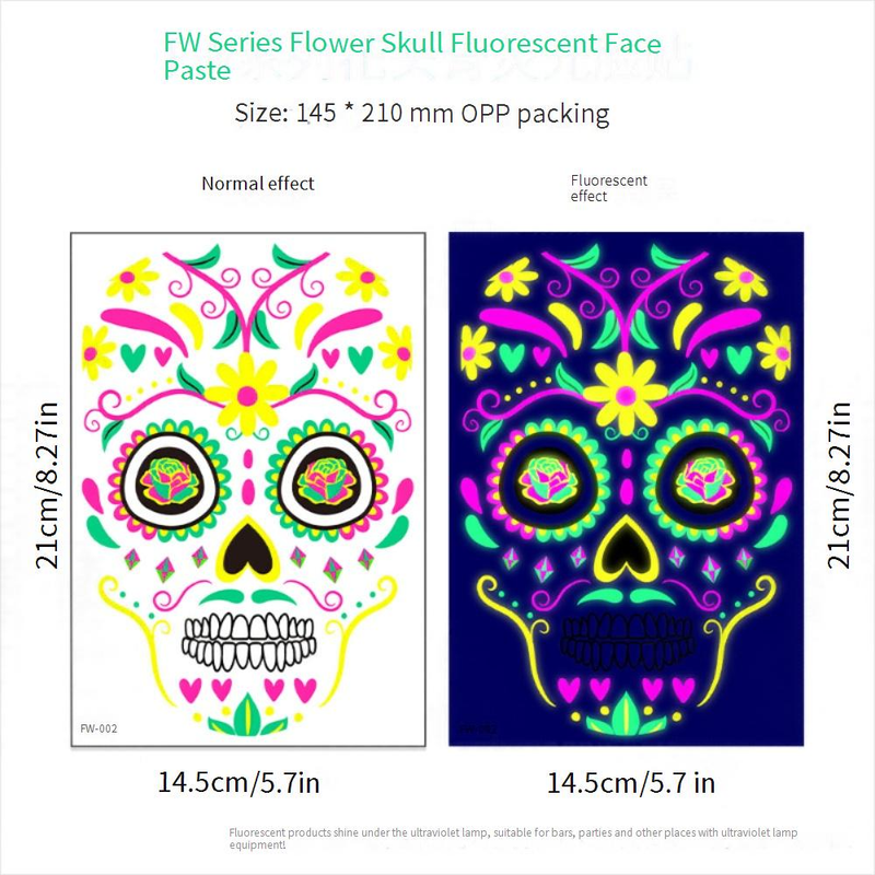 Halloween Temporary Tattoos Stickers - Glow In The Dark Day Of The Dead Face & Body Art For Party, Scary Makeup, Costume Accessories (8-Piece Set)_voghion.com