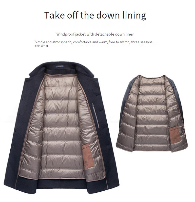 Men’s Detachable Down Liner Wool Blend Overcoat – Mid-Length Winter Coat With Removable Hood, Business Casual Trench Coat In Grey/Black/Navy_voghion.com