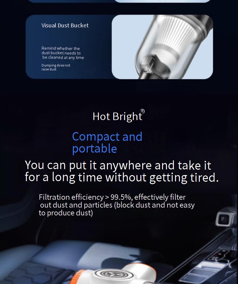 Tragbarer kabelloser Autostaubsauger mit 25 KPA starker Saugkraft, Blasfunktion, 3000 mAh Akku, mehreren Aufsätzen für Tierhaare_voghion.com