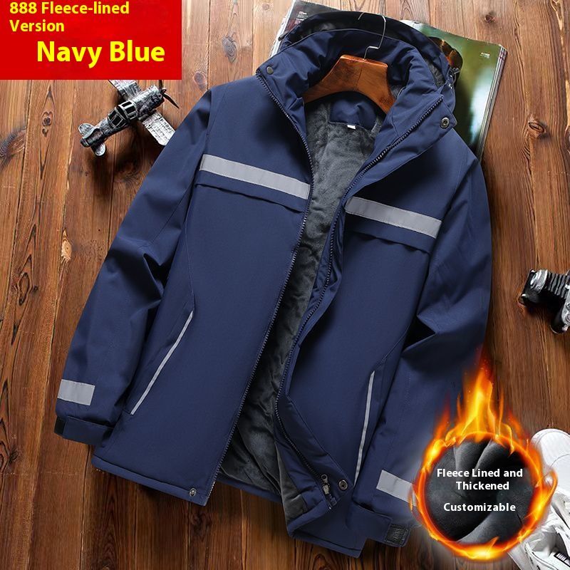 Men's Lightweight Work Jacket With Reflective Strips - Waterproof Windbreaker Hooded Coat For Outdoor & Casual Wear_voghion.com