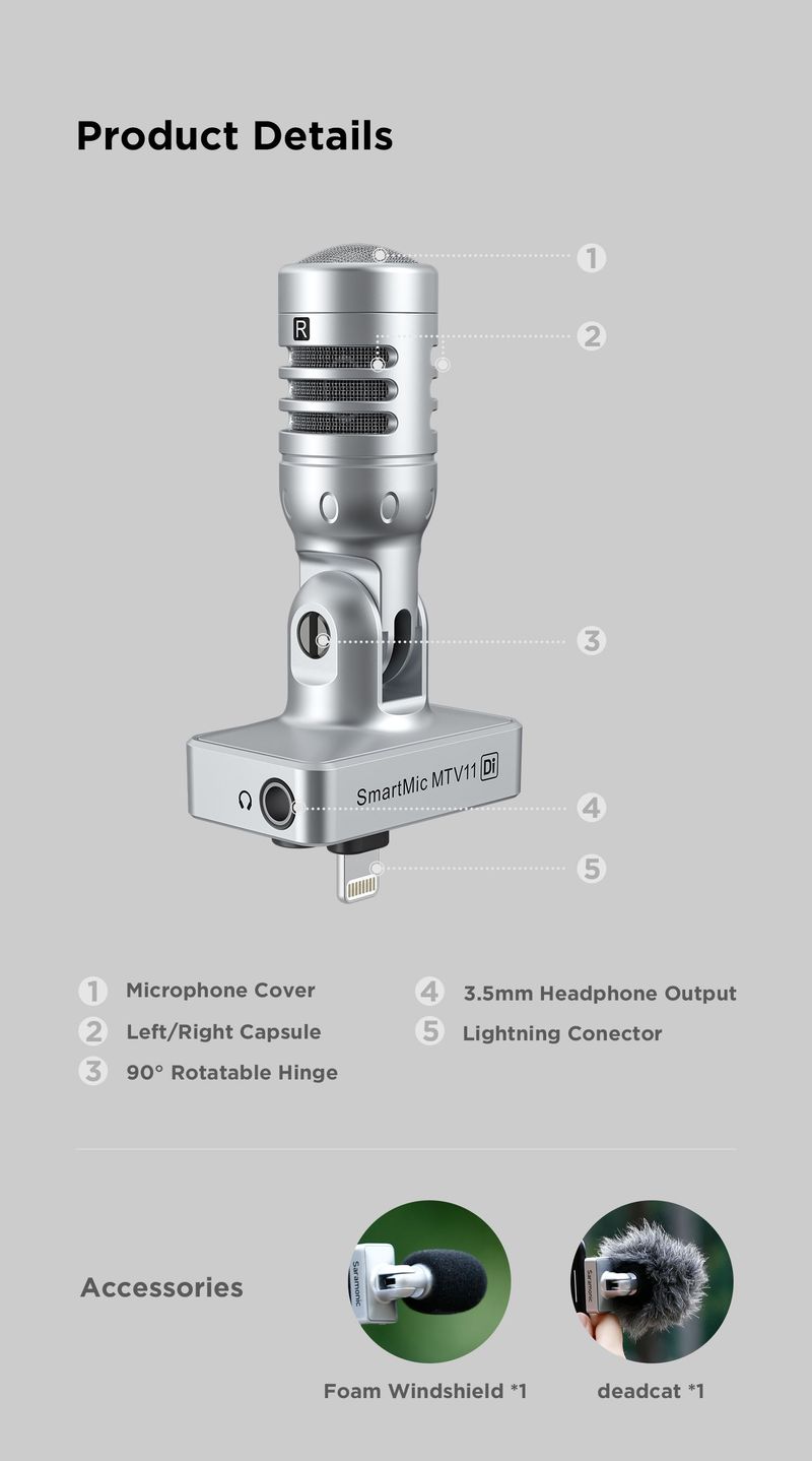 Saramonic SmartMic MTV11 UC/Di Microfono a condensatore Plug And Play per iPhone Android PC Laptop Streaming Youtube_voghion.com