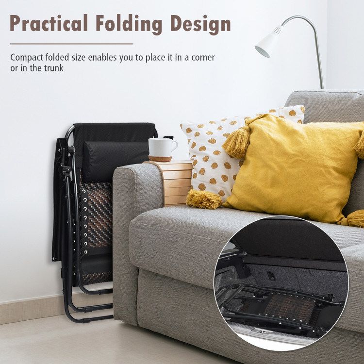 2 Pieces Folding Patio Rattan Zero Gravity Lounge Chair_voghion.com