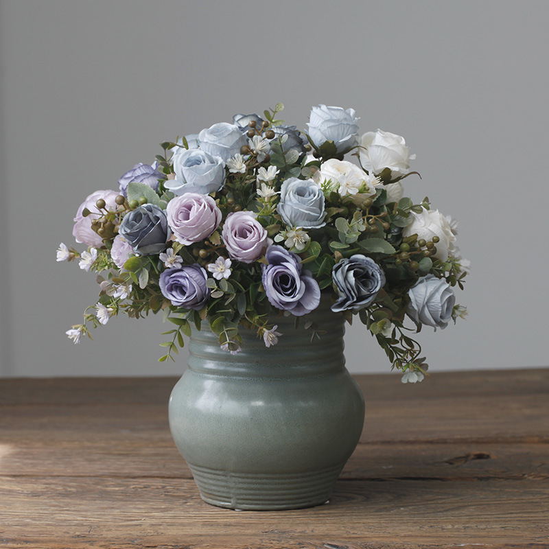 Wholesale artificial flowers 5 heads classical rose bunch wedding home decoration fake flowers road guide movable door lintel floral art_voghion.com