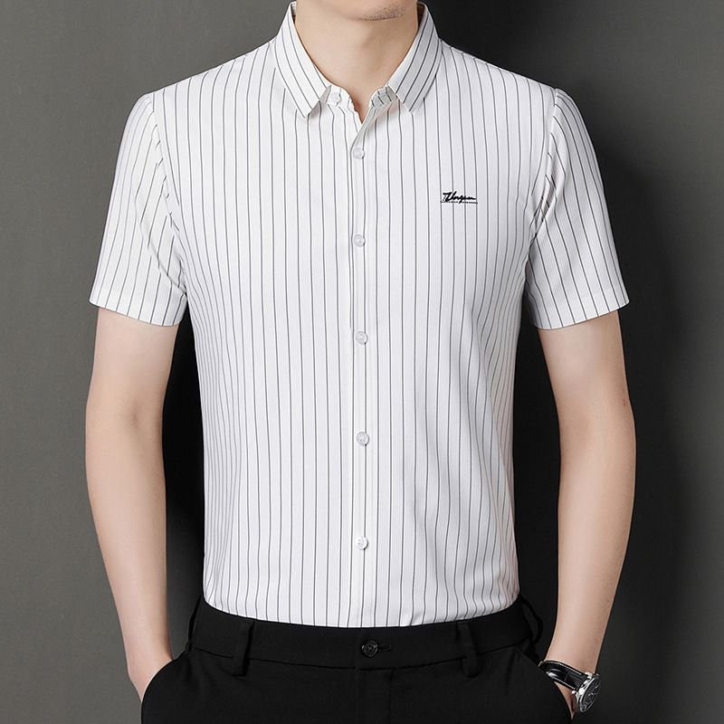 Camicia a maniche corte sottile CT 2025 Summer Silk da uomo, senza cuciture, casual e alla moda_voghion.com