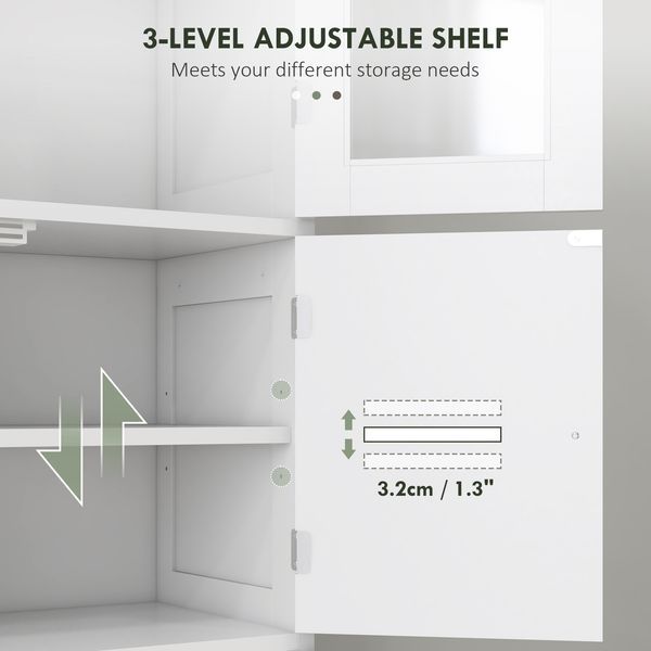 HOMCOM Freestanding Bathroom Cabinet With Glass/Louvred Doors, Tall Bathroom Storage Cabinet With Adjustable Shelf, White_voghion.com