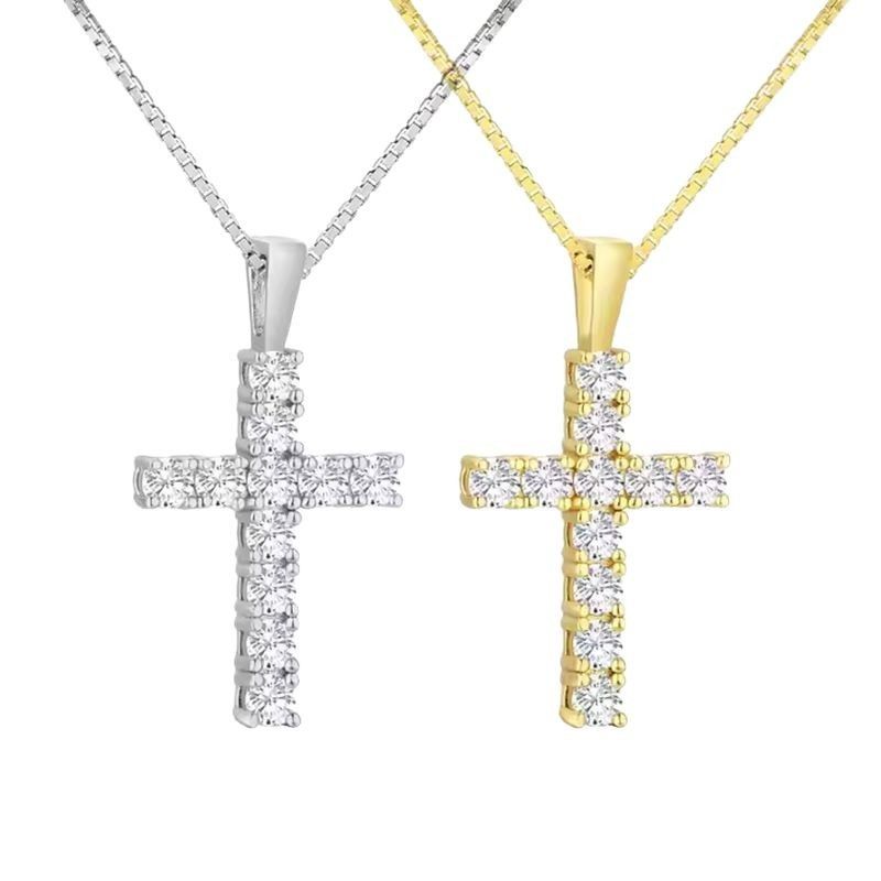 Leichte Luxus Halskette Modische Persönlichkeit Kreuz Kupfer Intarsien Mit Zirkonia Zubehör Schlüsselbein Kette Schmuck_voghion.com