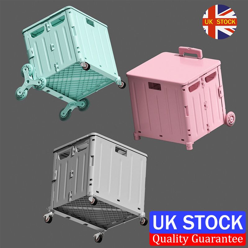 45L Folding Shopping Trolley Grocery Cart Crate Box W/ Wheels Boot Cart Portable_voghion.com
