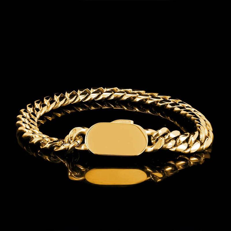 Men And Women's Jewelry Stainless Steel Cuban Link Chain Bracelet With Spring Clasp Hip Hop Style Titanium Steel 18K Gold Plated Unisex Accessory_voghion.com