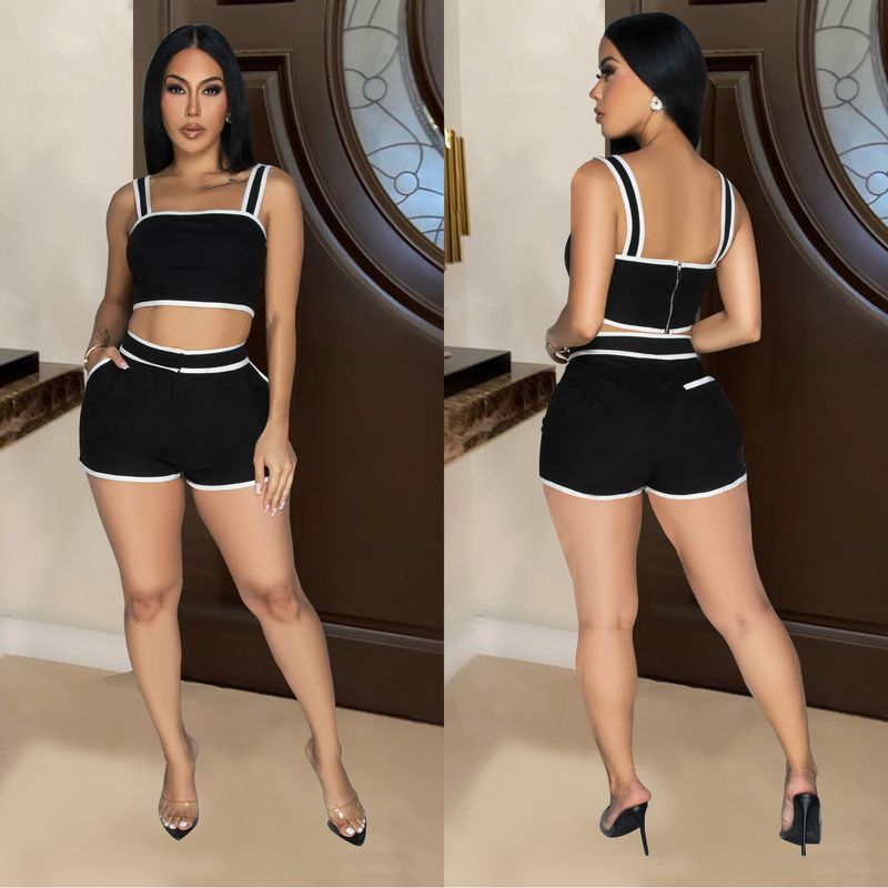 Abbigliamento da donna Pantaloncini con bretelle tinta unita Set da due pezzi da donna_voghion.com