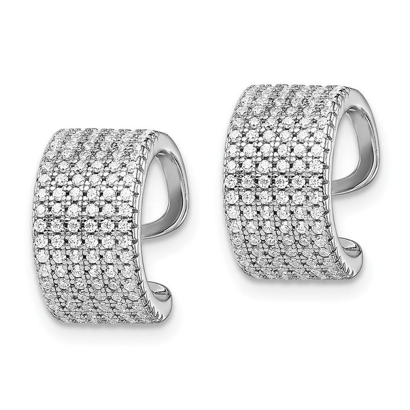 Sterling Silver Rhodium-plated Polished Pave CZ Single Cuff Earring_voghion.com