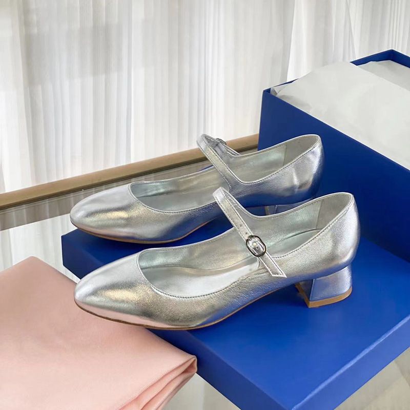 Waren ~ Neue SW Mary Jane Heels, echtes Leder, dicke Sohlen, Schnalle im französischen Stil, einzeiliger Riemen, flacher Mund, einzeln_voghion.com