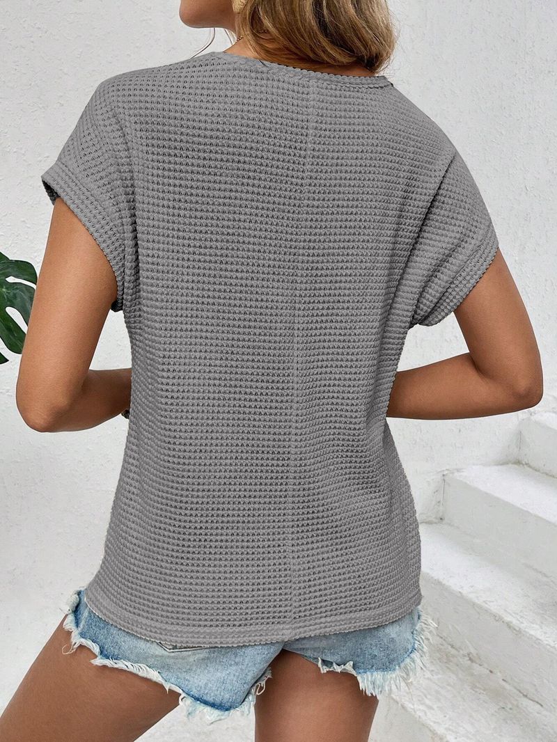 2025 Women's Summer New Top With Shoulder Mesh Hollow Out Breathable Versatile Short Sleeve T-shirt_voghion.com