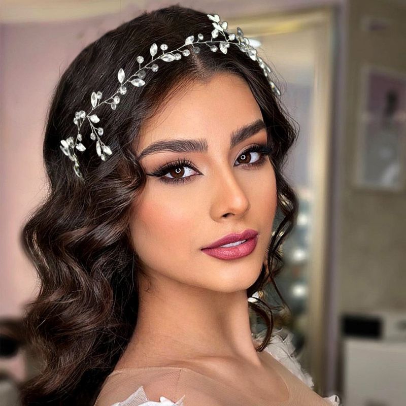 Drahokamenový pásek do vlasů Ručně kroucená ohebná čelenka Čelenka Diamantové doplňky na svatební párty_voghion.com